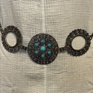 Chico's Silver-Tone Belt with Turquoise-Colored Accents